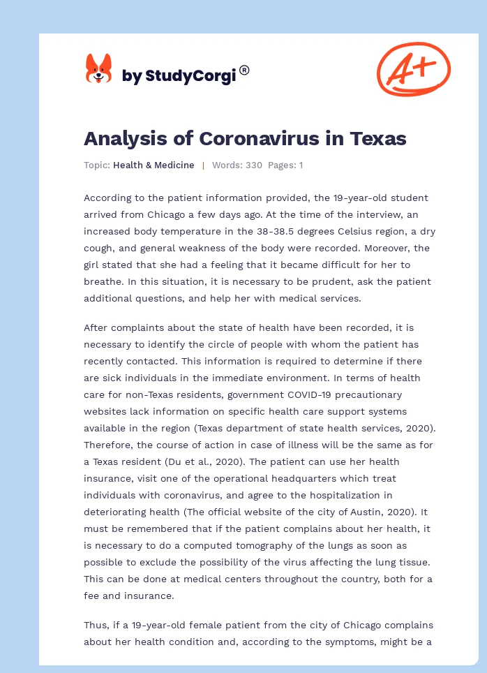 Analysis of Coronavirus in Texas. Page 1