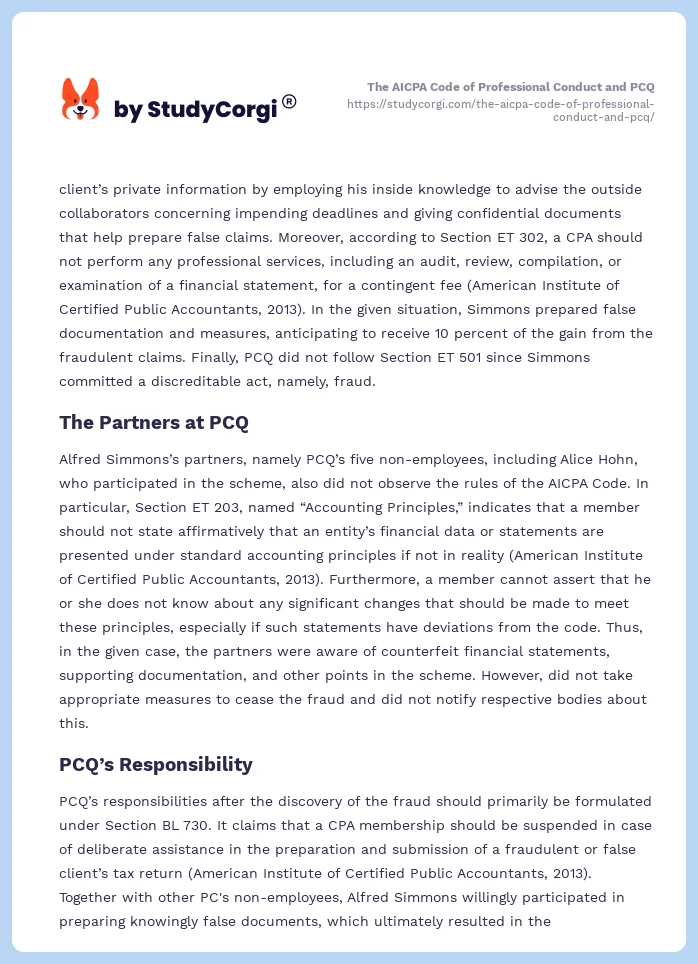 The AICPA Code of Professional Conduct and PCQ. Page 2
