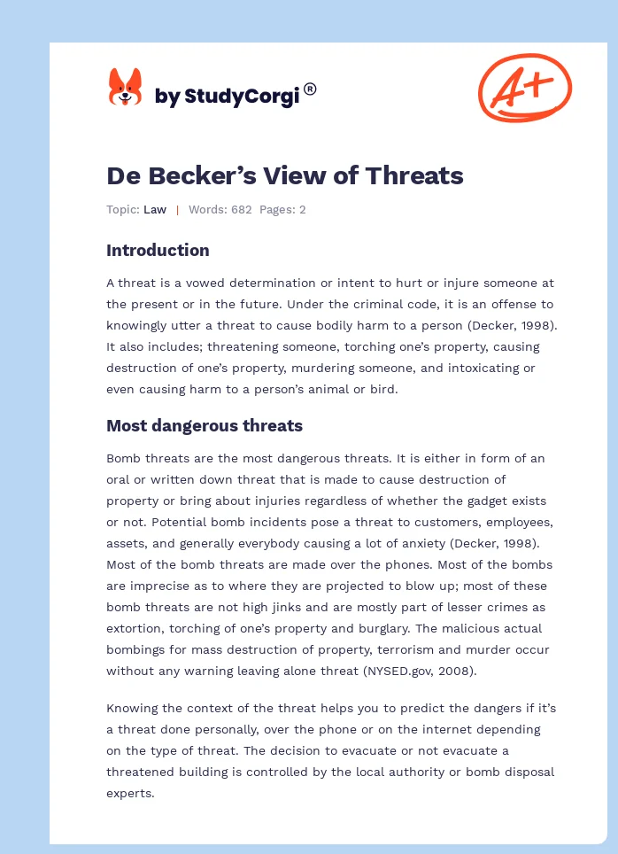 De Becker’s View of Threats. Page 1