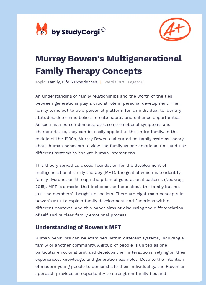 Murray Bowen's Multigenerational Family Therapy Concepts. Page 1