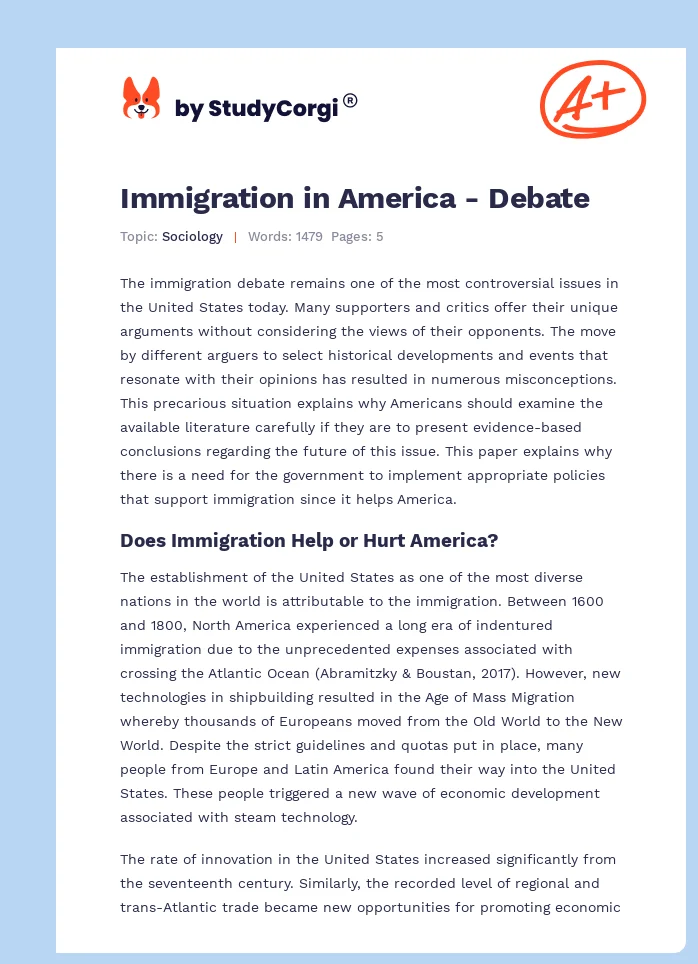 Immigration in America - Debate. Page 1