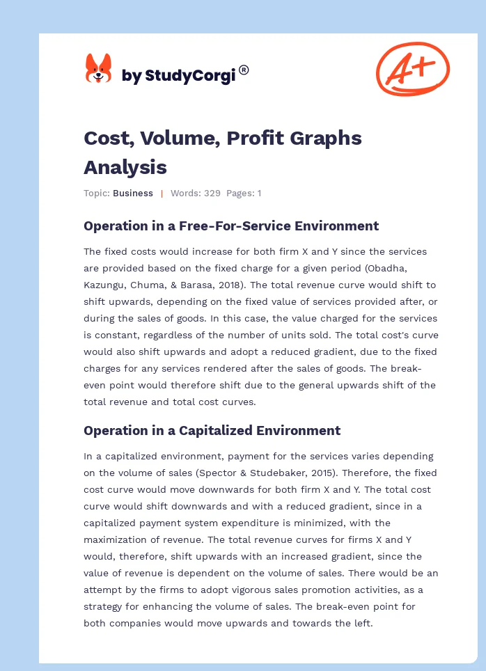 Cost, Volume, Profit Graphs Analysis. Page 1