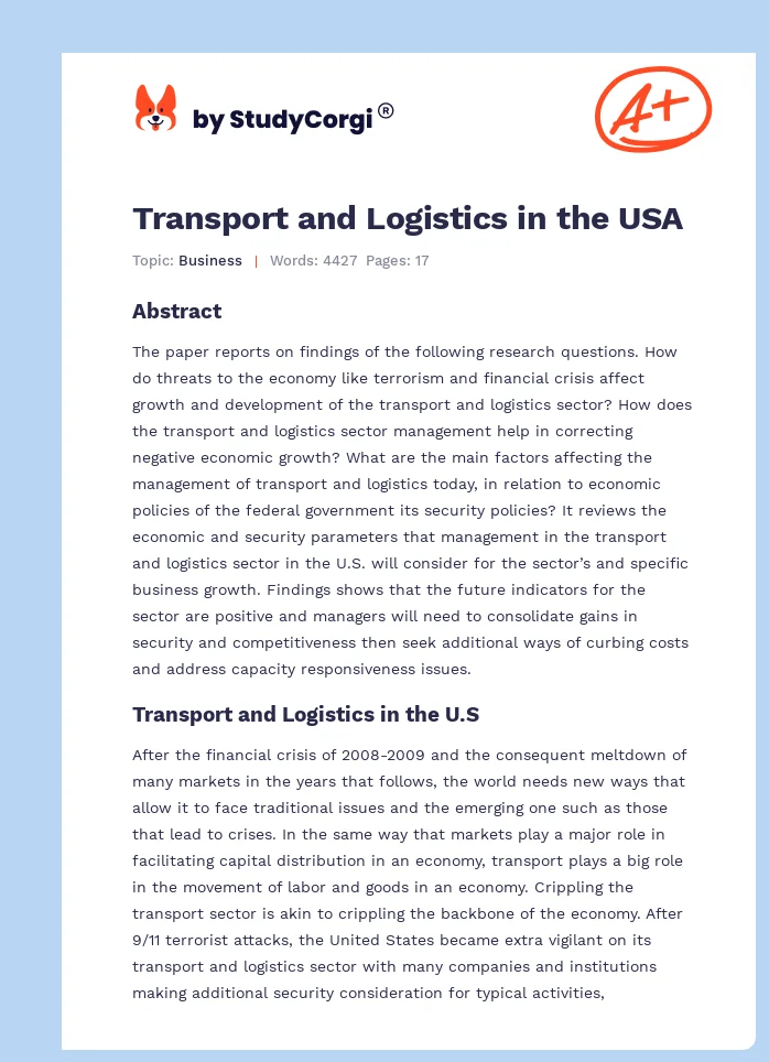 Transport and Logistics in the USA. Page 1