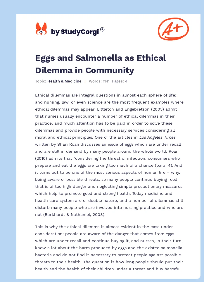 Eggs and Salmonella as Ethical Dilemma in Community. Page 1