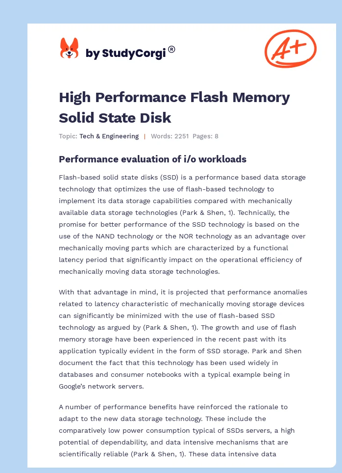 High Performance Flash Memory Solid State Disk. Page 1