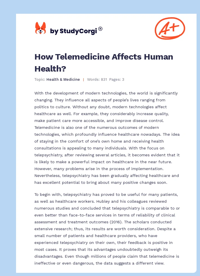 How Telemedicine Affects Human Health?. Page 1