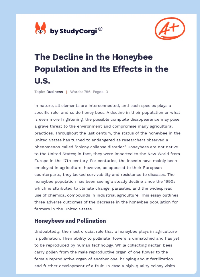 The Decline in the Honeybee Population and Its Effects in the U.S.. Page 1