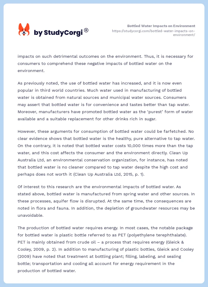Bottled Water Impacts on Environment. Page 2