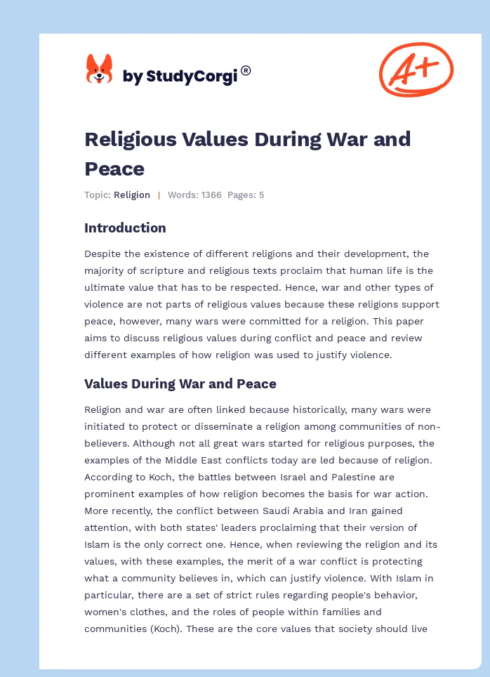 Religious Values During War and Peace. Page 1