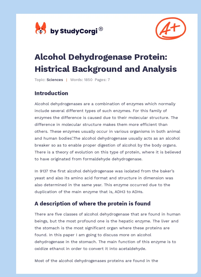 Alcohol Dehydrogenase Protein: Histrical Background and Analysis. Page 1