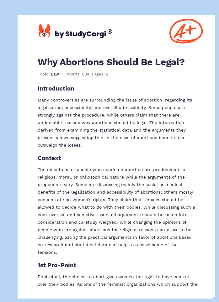 Why Abortions Should Be Legal?. Page 1
