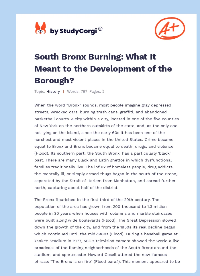 South Bronx Burning: What It Meant to the Development of the Borough?. Page 1