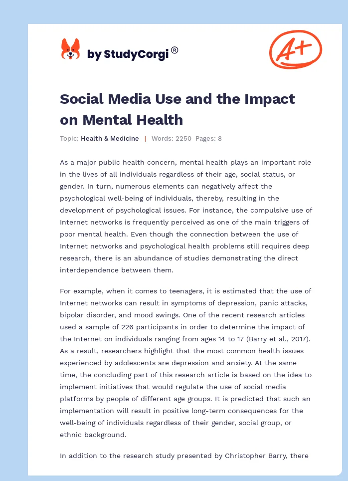 Social Media Use and the Impact on Mental Health. Page 1