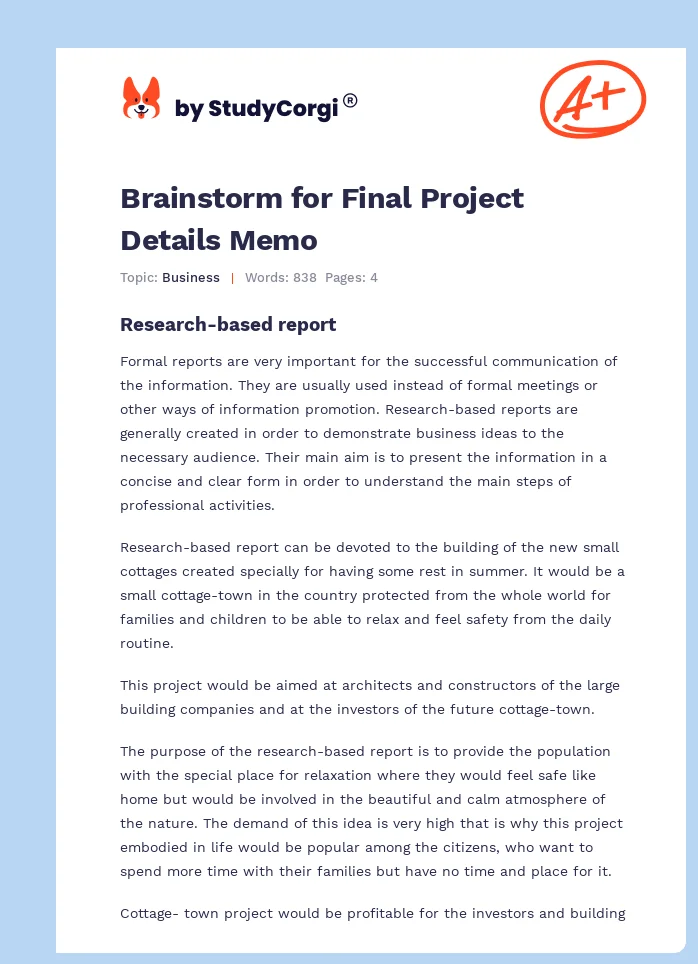 Brainstorm for Final Project Details Memo. Page 1
