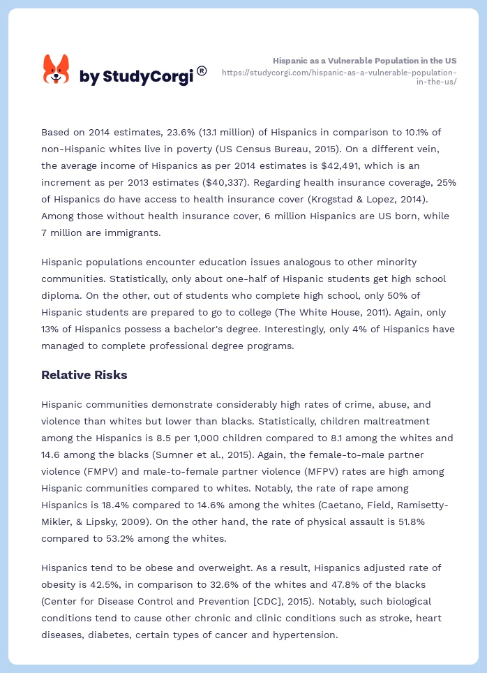 Hispanic as a Vulnerable Population in the US. Page 2