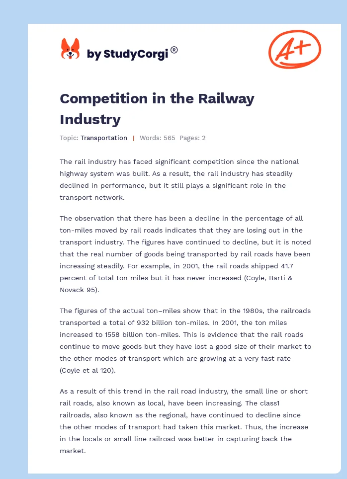 Competition in the Railway Industry. Page 1