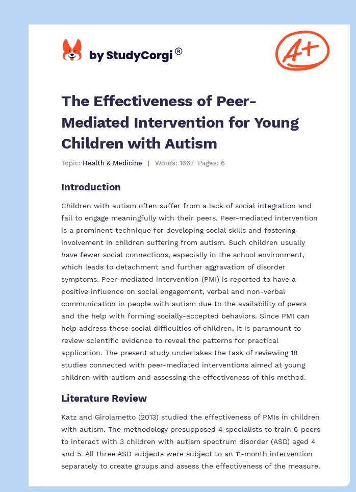 The Effectiveness of Peer-Mediated Intervention for Young Children with Autism. Page 1