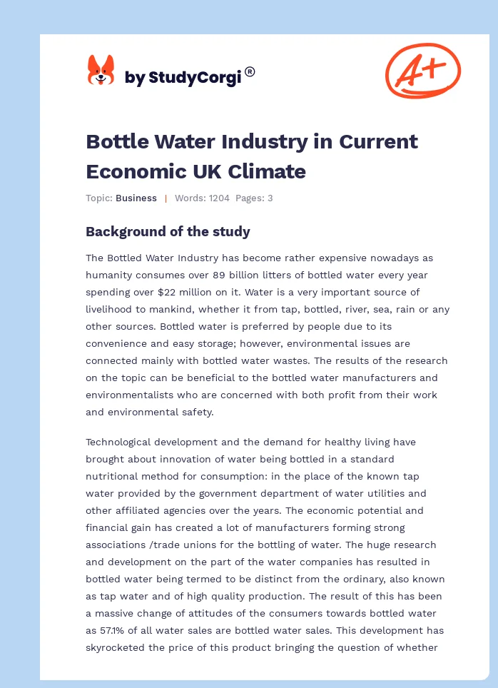 Bottle Water Industry in Current Economic UK Climate. Page 1