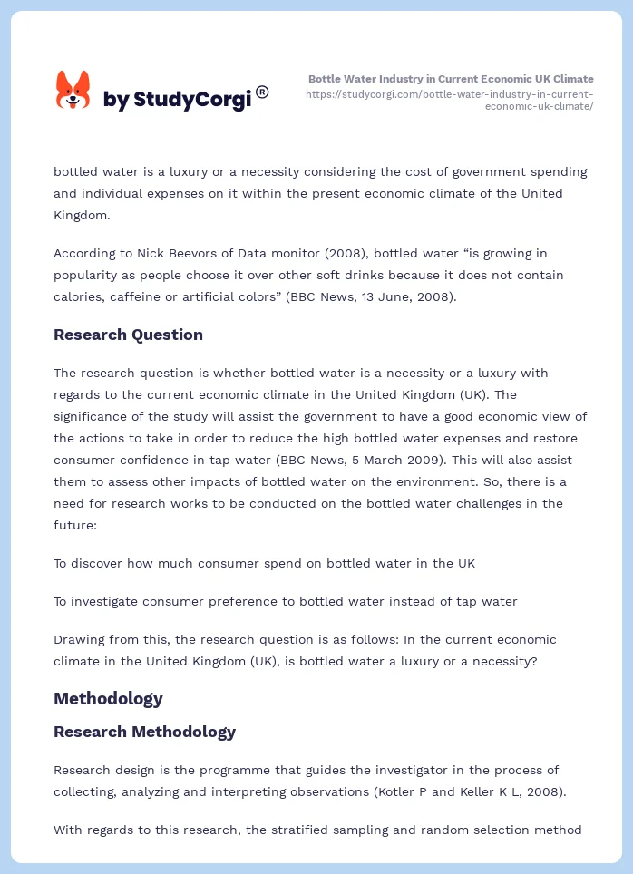 Bottle Water Industry in Current Economic UK Climate. Page 2