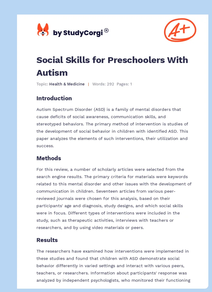 Social Skills for Preschoolers With Autism. Page 1