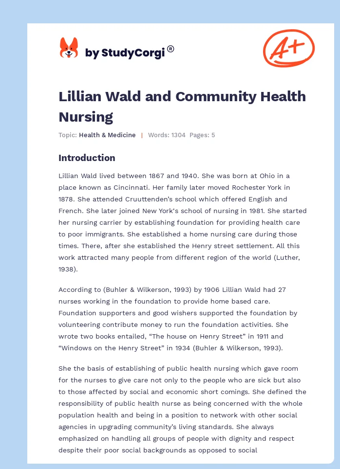 Lillian Wald and Community Health Nursing. Page 1
