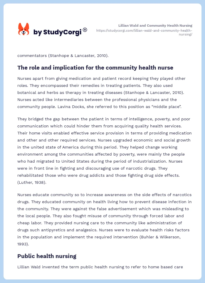 Lillian Wald and Community Health Nursing. Page 2