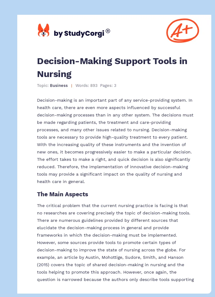 Decision-Making Support Tools in Nursing. Page 1