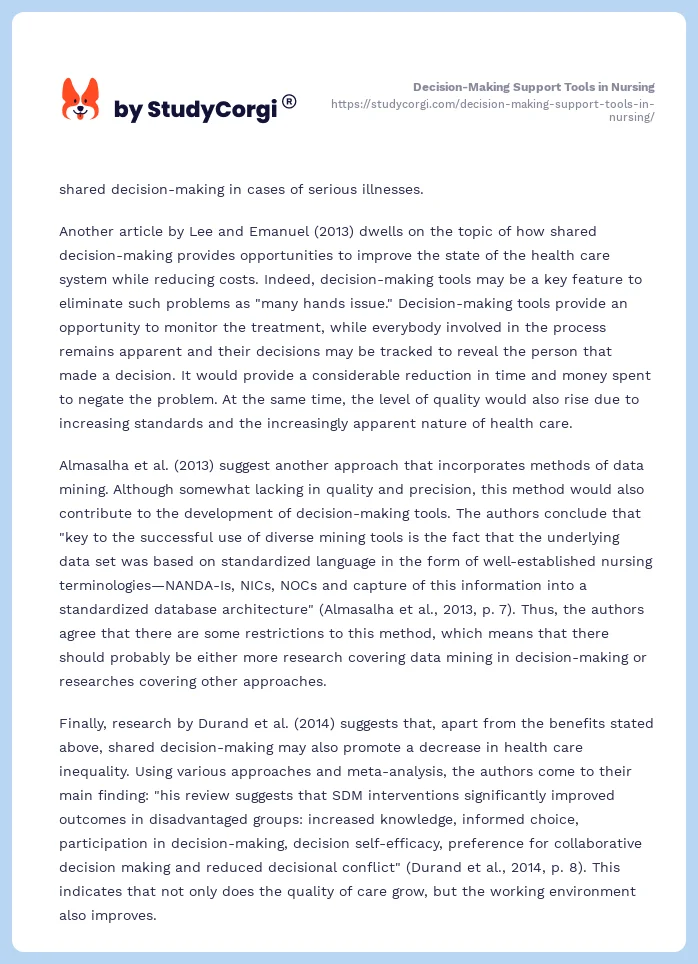 Decision-Making Support Tools in Nursing. Page 2
