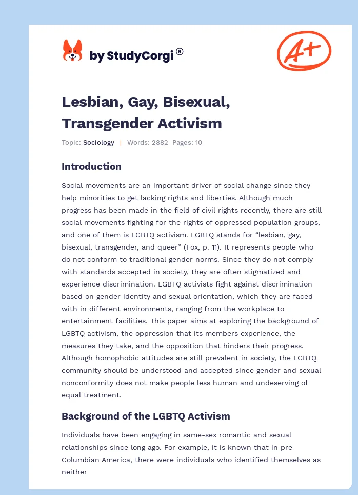 Lesbian, Gay, Bisexual, Transgender Activism. Page 1