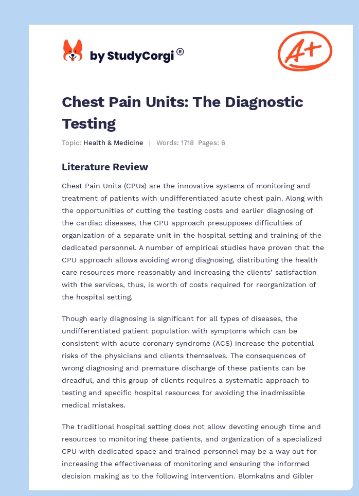 Chest Pain Units: The Diagnostic Testing. Page 1