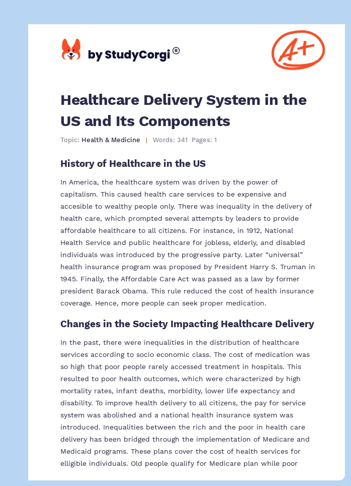 Healthcare Delivery System in the US and Its Components. Page 1