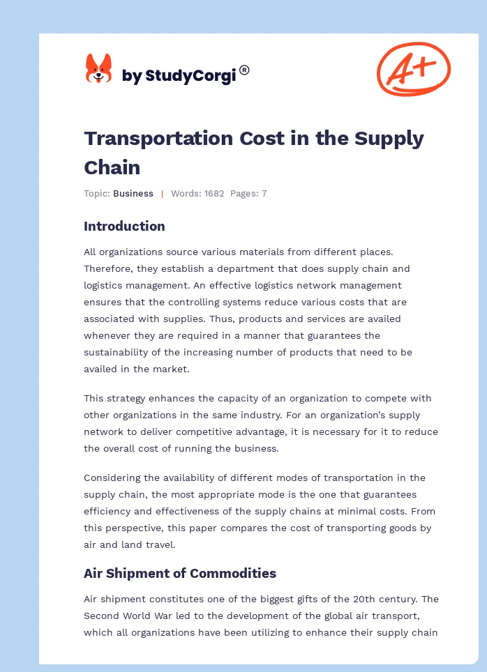 Transportation Cost in the Supply Chain. Page 1