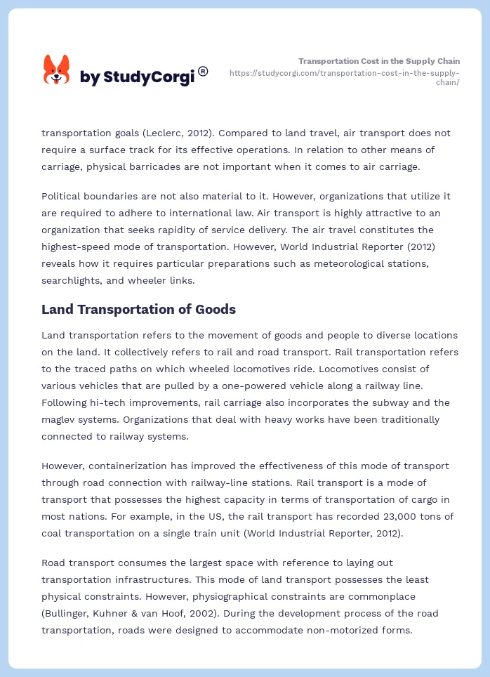 Transportation Cost in the Supply Chain. Page 2