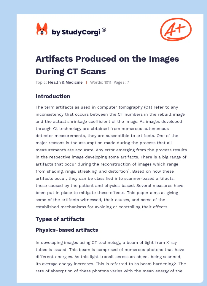 Artifacts Produced on the Images During CT Scans. Page 1