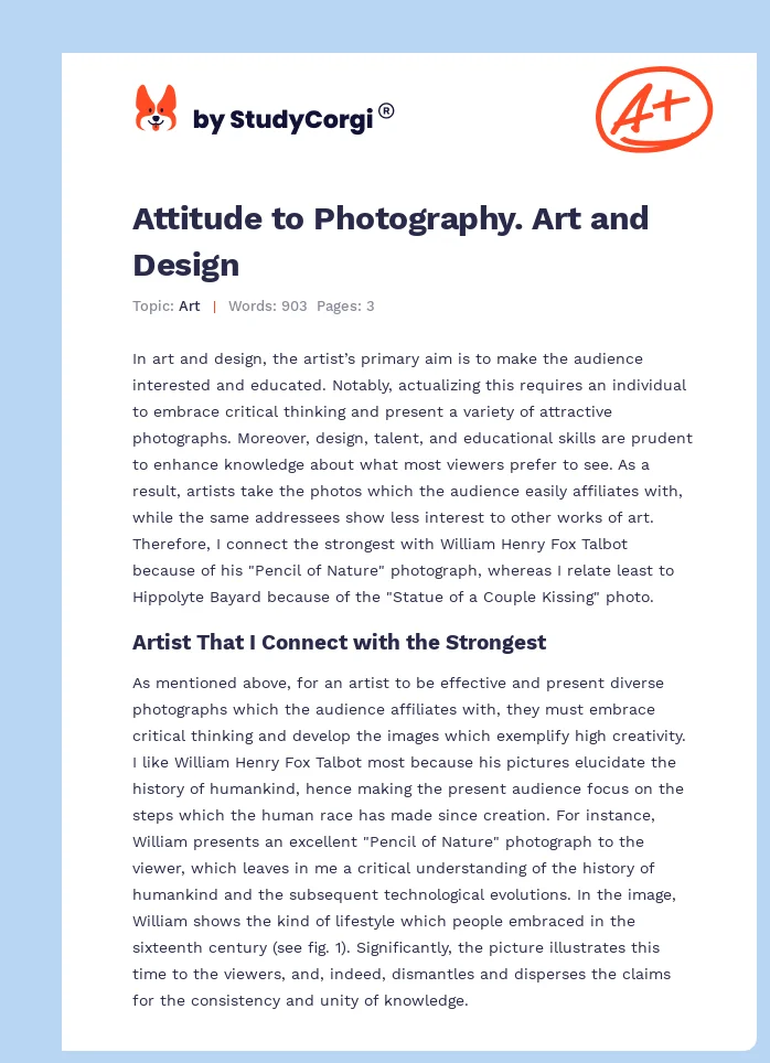 Attitude to Photography. Art and Design. Page 1