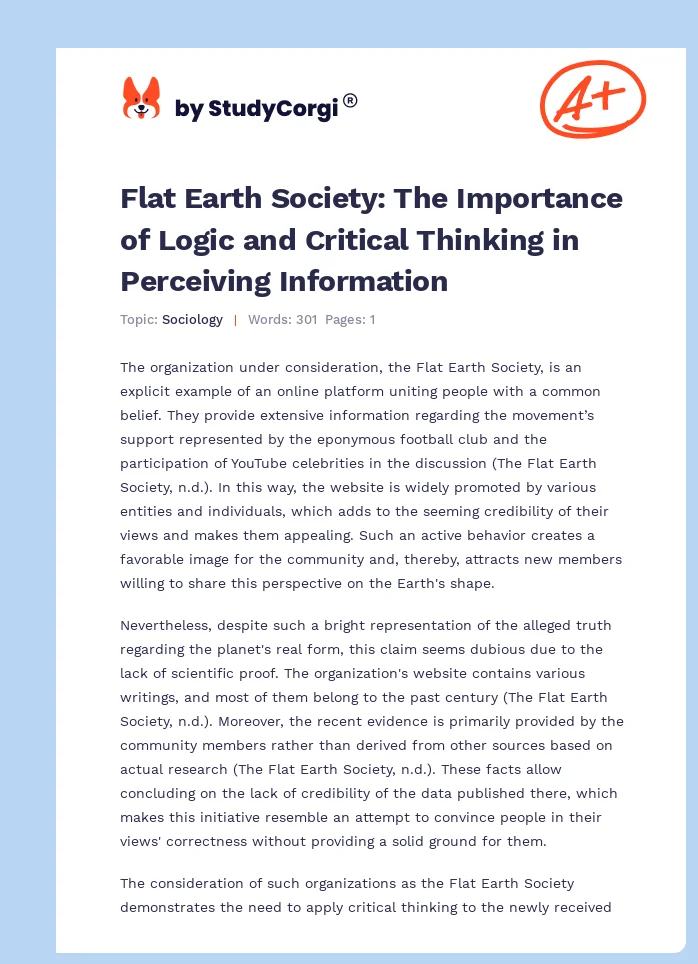 Flat Earth Society: The Importance of Logic and Critical Thinking in Perceiving Information. Page 1