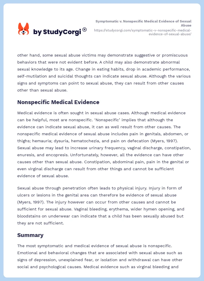 Symptomatic v. Nonspecific Medical Evidence of Sexual Abuse. Page 2