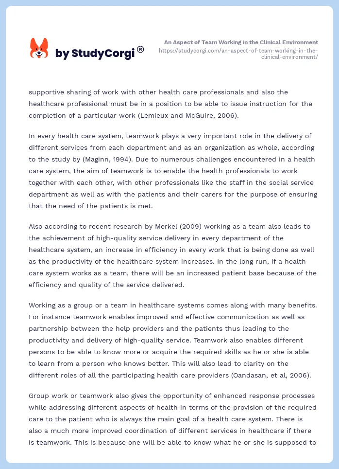 An Aspect of Team Working in the Clinical Environment. Page 2
