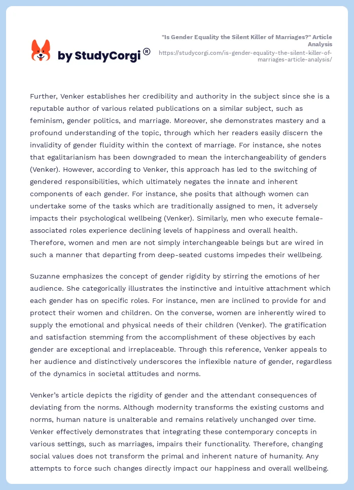 "Is Gender Equality the Silent Killer of Marriages?" Article Analysis. Page 2