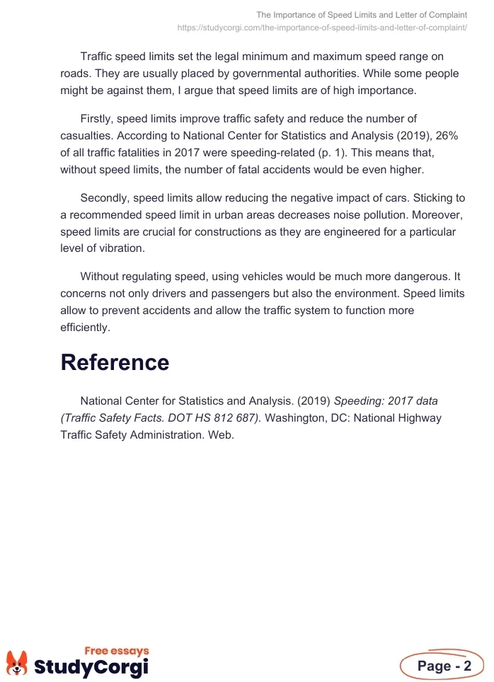 The Importance of Speed Limits and Letter of Complaint. Page 2