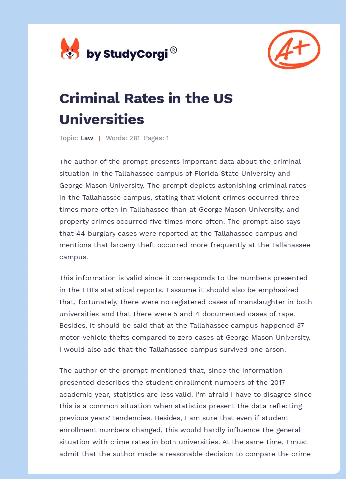 Criminal Rates in the US Universities. Page 1