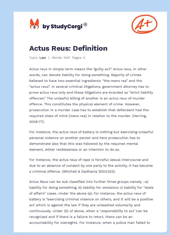 Actus Reus: Definition. Page 1