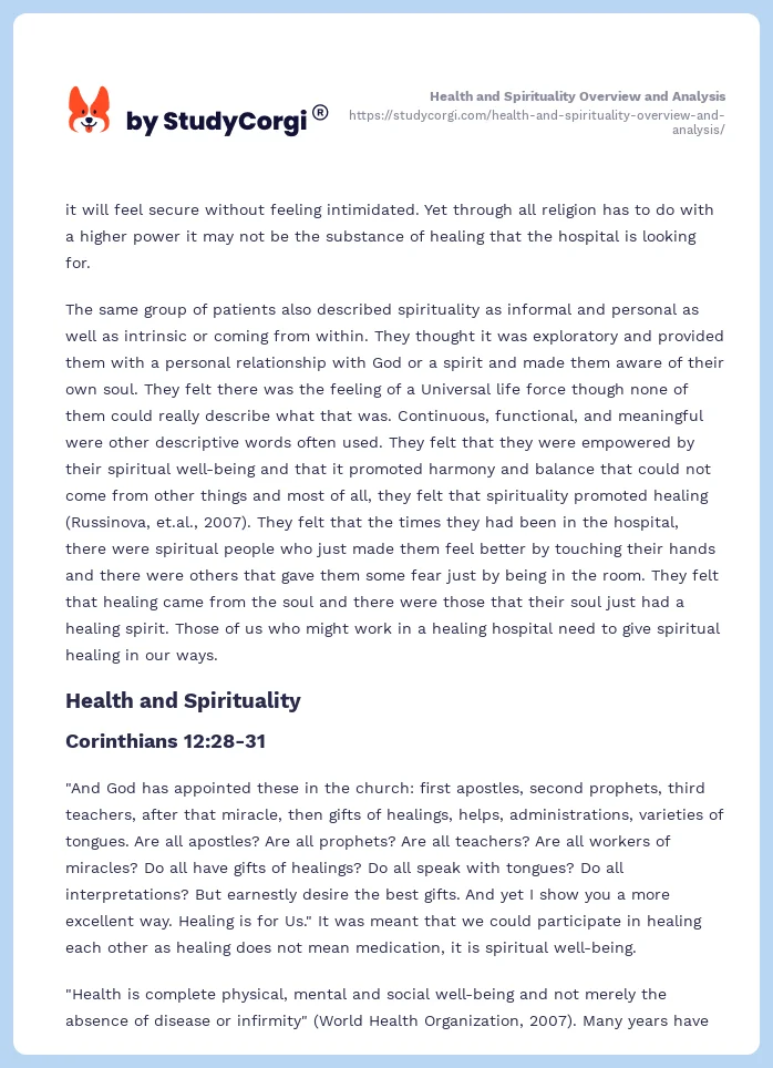 Health and Spirituality Overview and Analysis. Page 2