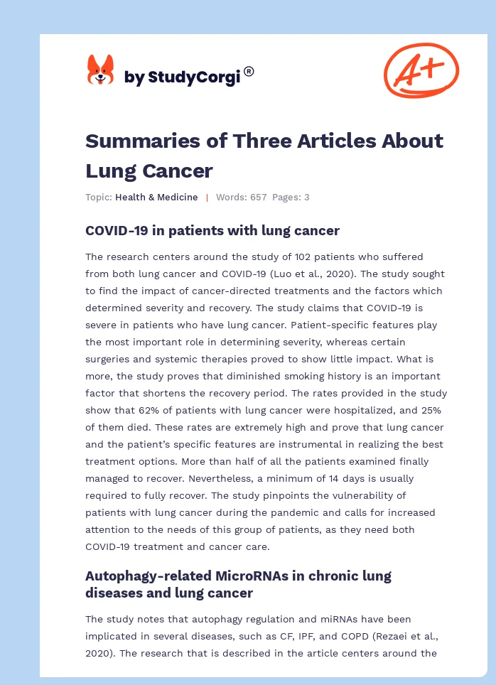 Summaries of Three Articles About Lung Cancer. Page 1