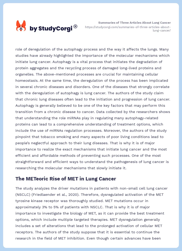 Summaries of Three Articles About Lung Cancer. Page 2