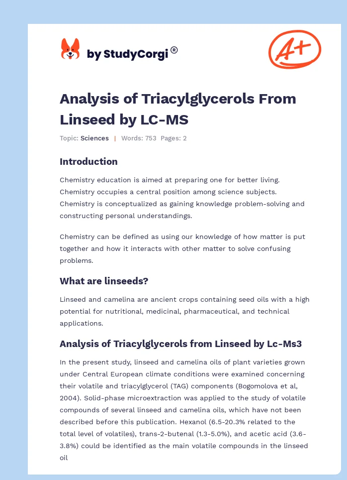 Analysis of Triacylglycerols From Linseed by LC-MS. Page 1