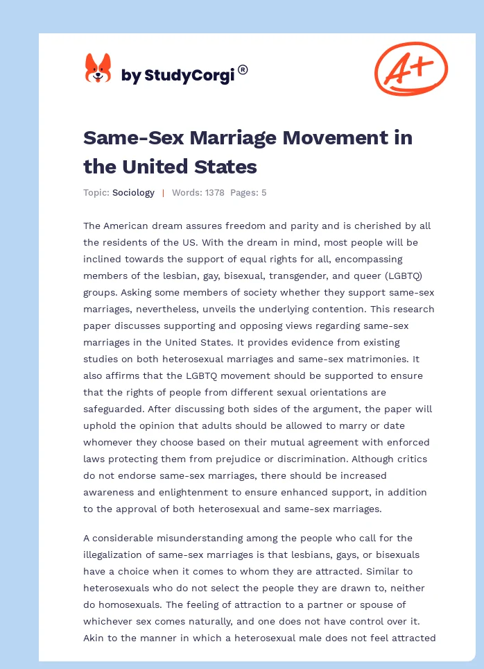 Same-Sex Marriage Movement in the United States. Page 1