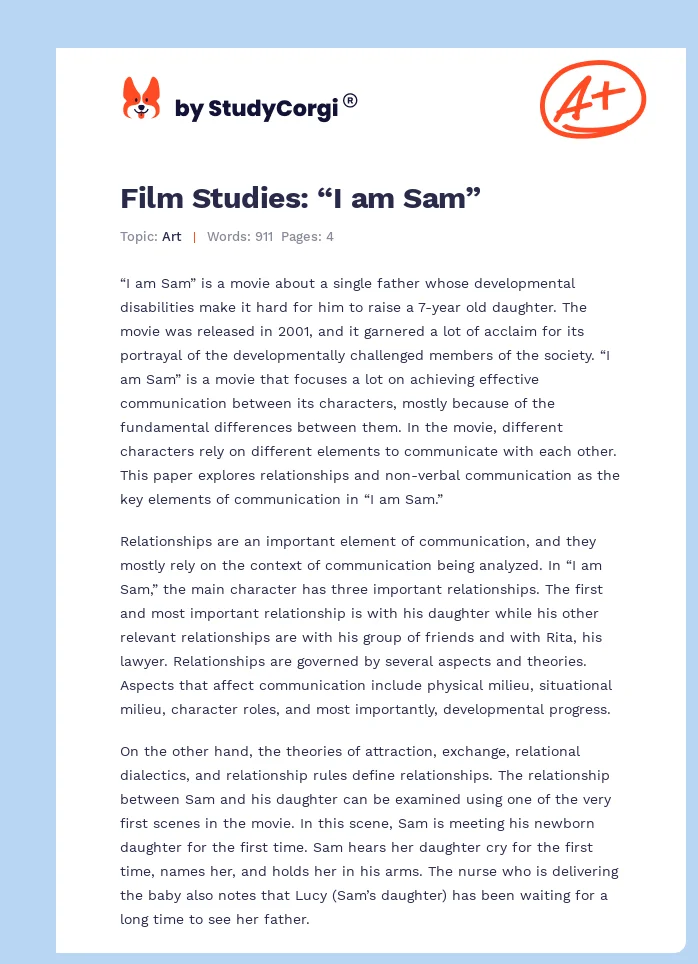 Film Studies: “I am Sam”. Page 1