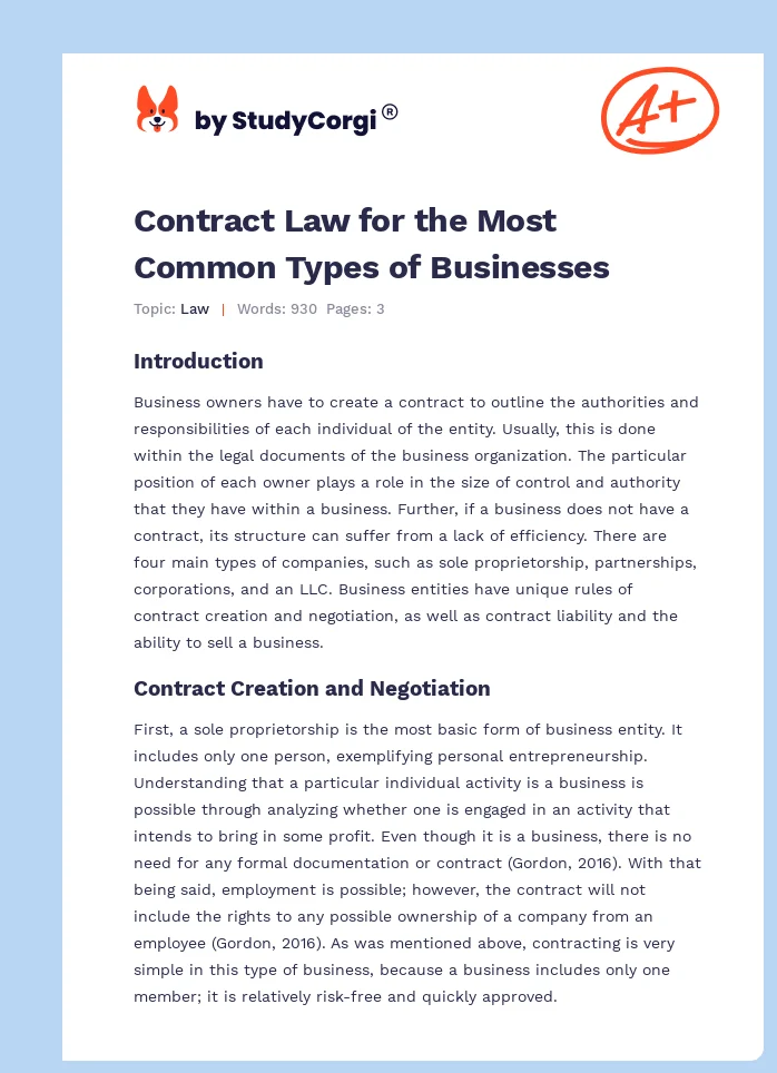 Contract Law for the Most Common Types of Businesses. Page 1