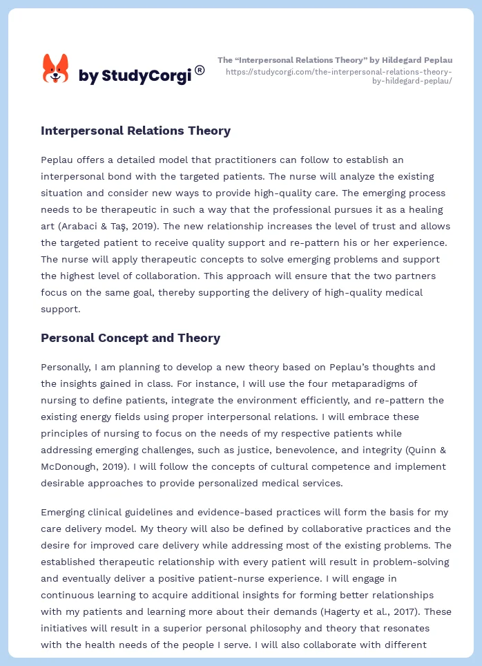 The “Interpersonal Relations Theory” by Hildegard Peplau. Page 2